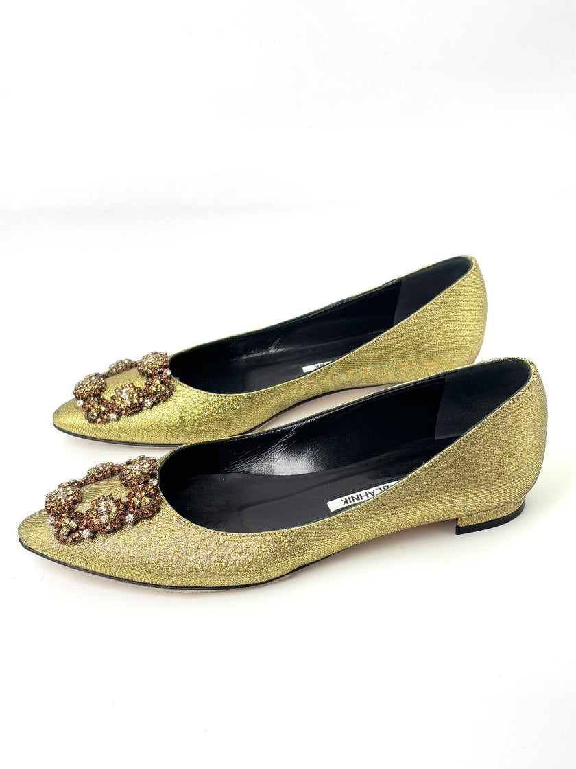 Preowned. Manolo Blahnik Flats Gold. 35|7374