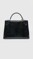 Preowned. Hermes Kelly 32 Noir Lizard GHW. U Circle R|11223