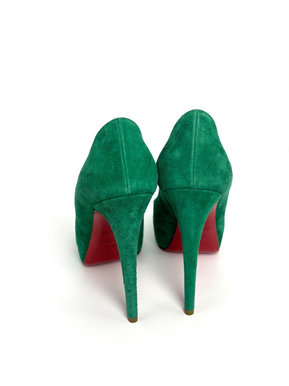 Like New. Louboutin Heel Suede Green. 35|10757