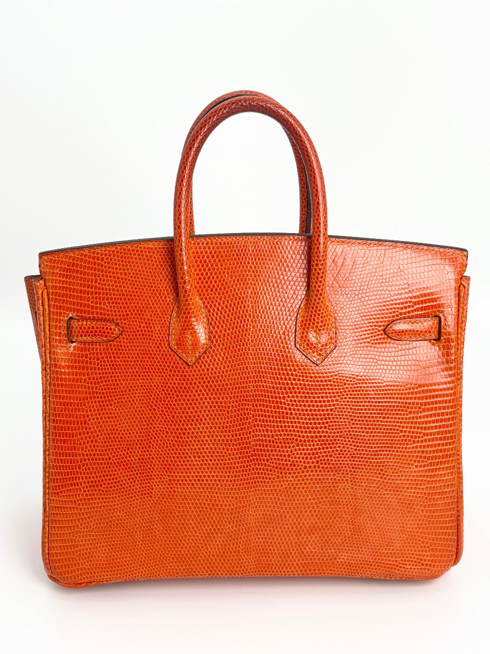 Preowned. Hermes Birkin 25 Lizard Tangerine PHW. J Square 30|3423