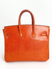 Preowned. Hermes Birkin 25 Lizard Tangerine PHW. J Square 30|3423
