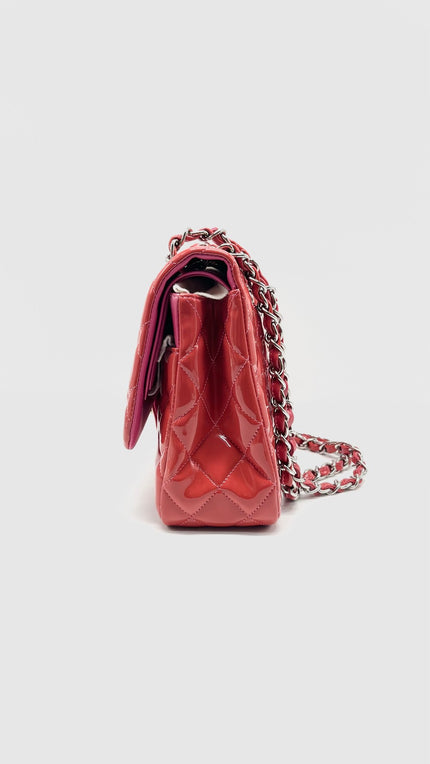 Preowned. Chanel Double Flap Jumbo Pink Patent Leather SHW. 14433520|15229