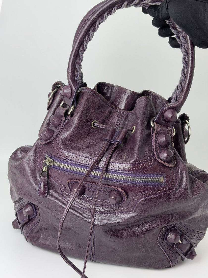 Preowned. Balenciaga Pompom Hobo Violet. 115748-3444|6415