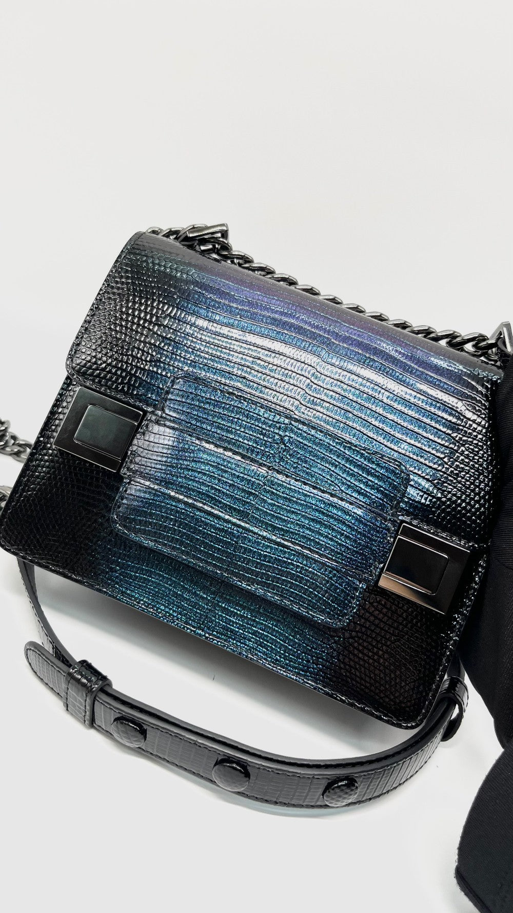 Unused. Delvaux Madame Lizard Iridescent Black|13136
