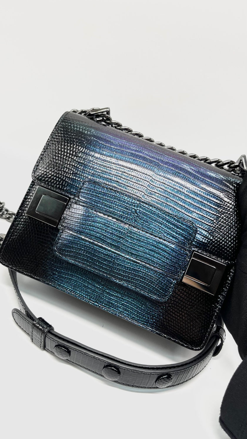 Unused. Delvaux Madame Lizard Iridescent Black|13136