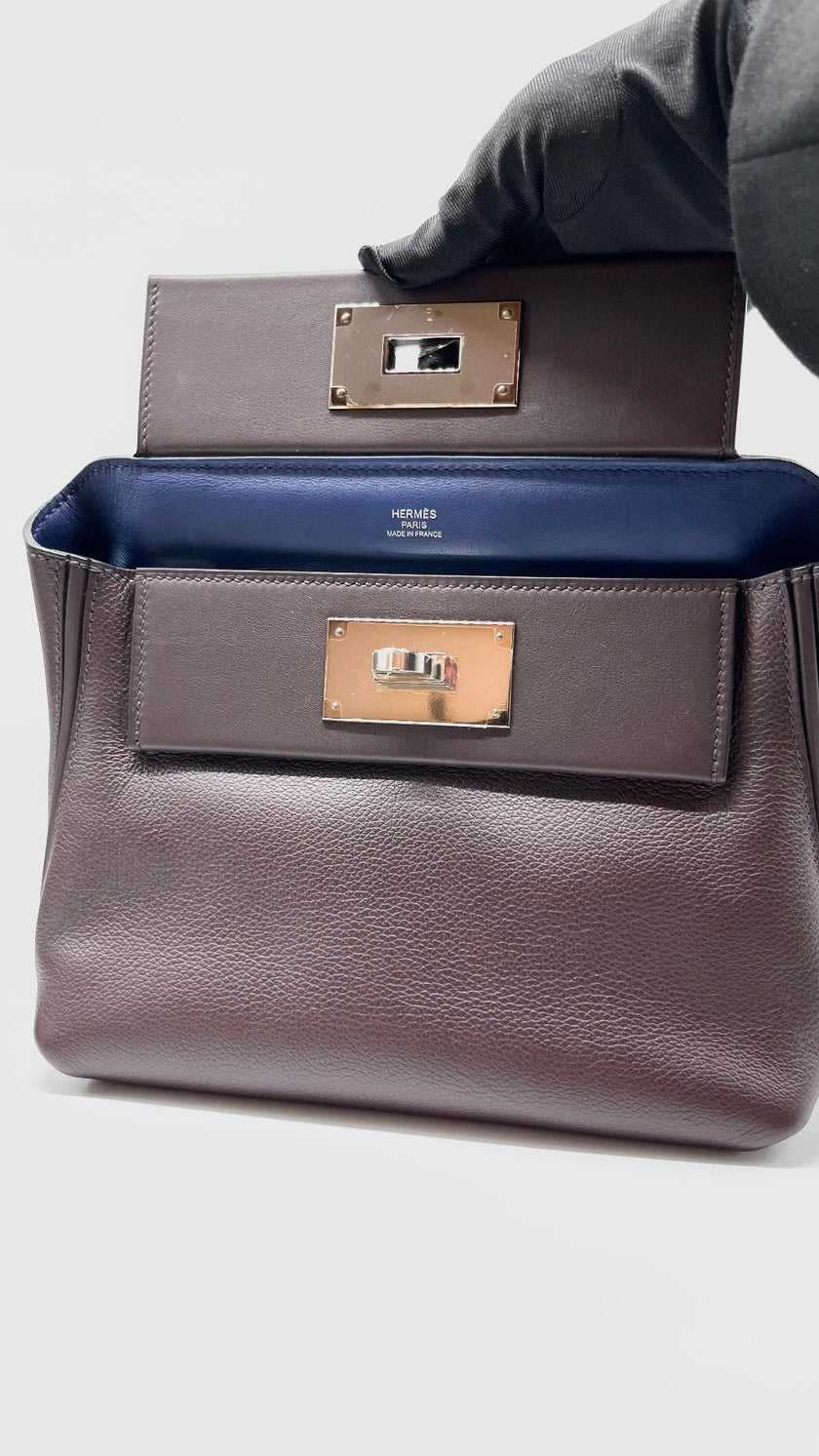 Brand New. Hermes Mini 24/24 Togo Rouge Sellier/Blue Sapphire PHW. ZHT257KM|4995