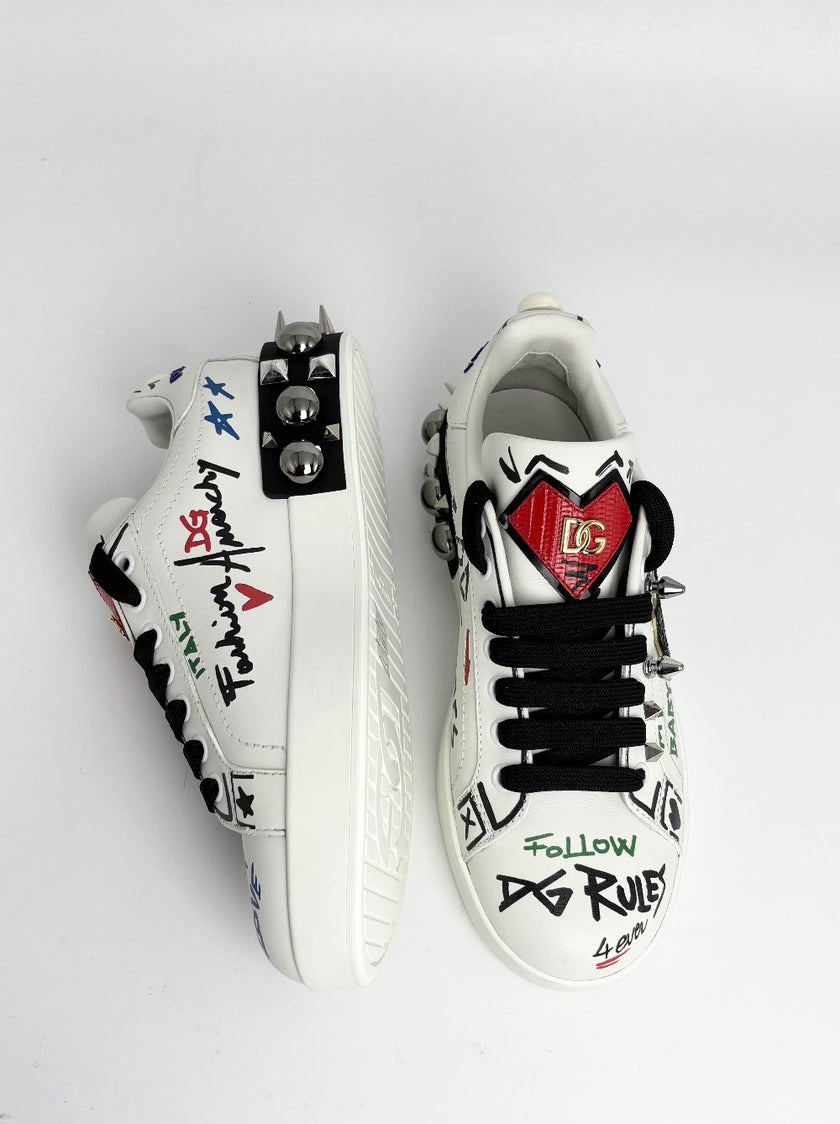 Brand New. Dolce & Gabbana Portifino w/ Patch White Sneakers. 36.5|12886