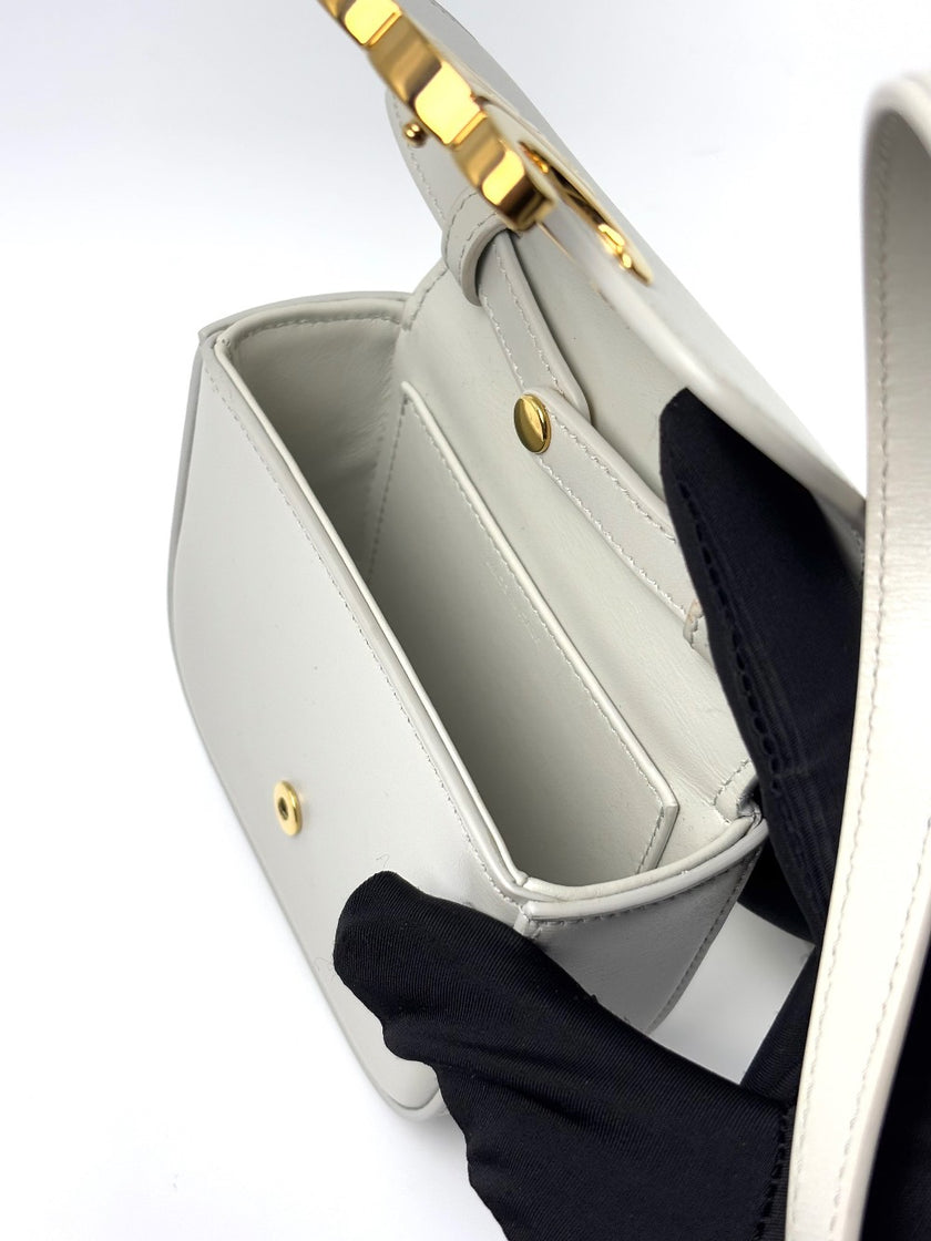 Like New. Celine Claude Mini Triomphe White|6586