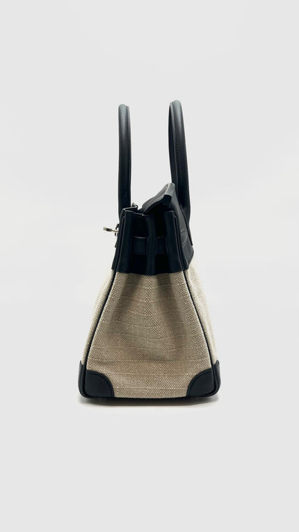 Brand New. Hermes Birkin 30 Toile Maxi Bivouac/Veau Swift Celle/Noir PHW. WPI399AS|15872