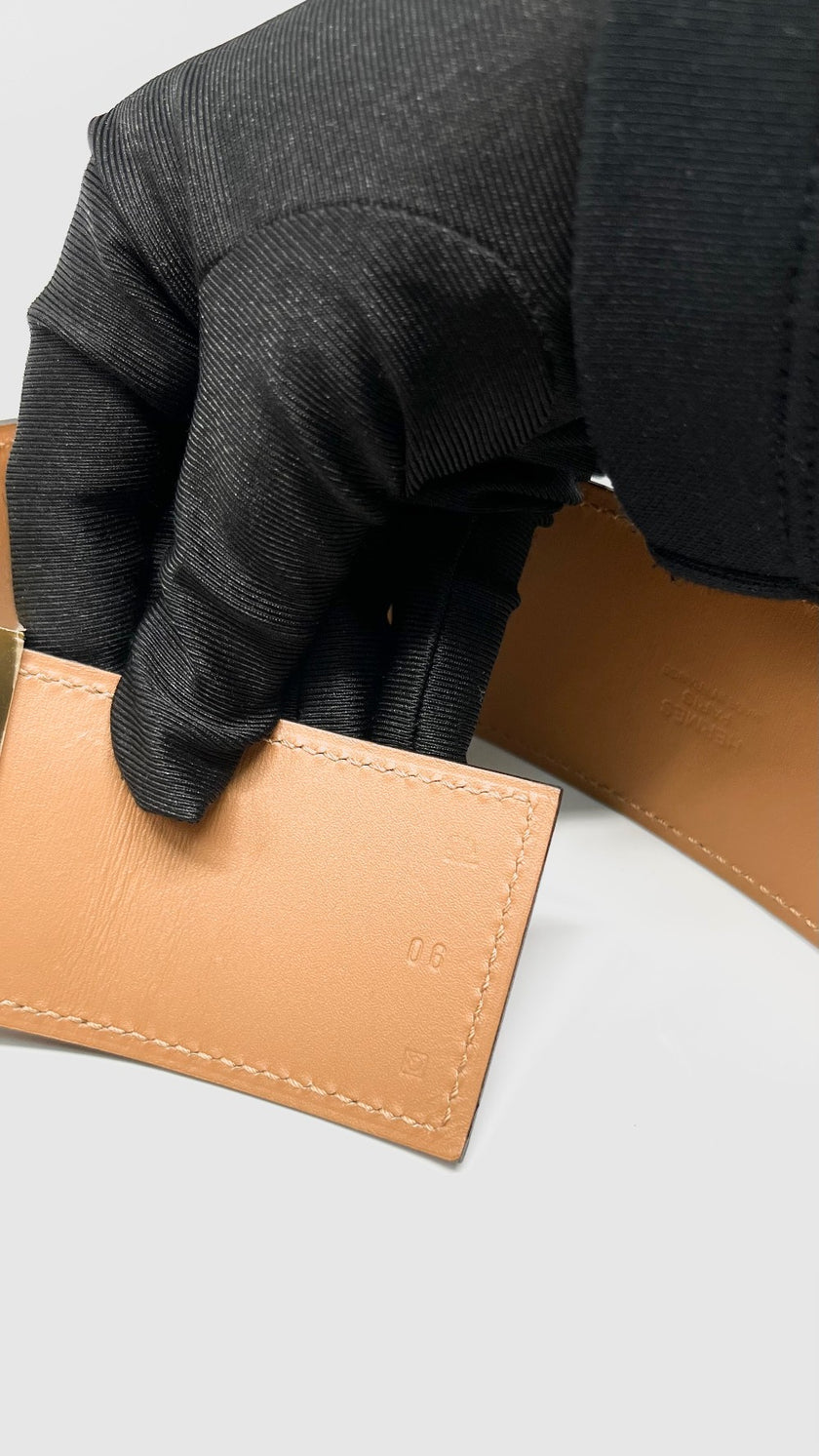 Preowned. Hermes Medor Belt Ultraviolet Epsom GHW 90. QHS|9949