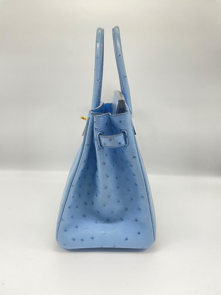 Preowned. Hermes Birkin 30 Blue Mykonos Ostrich GHW. DSA278CA|13191
