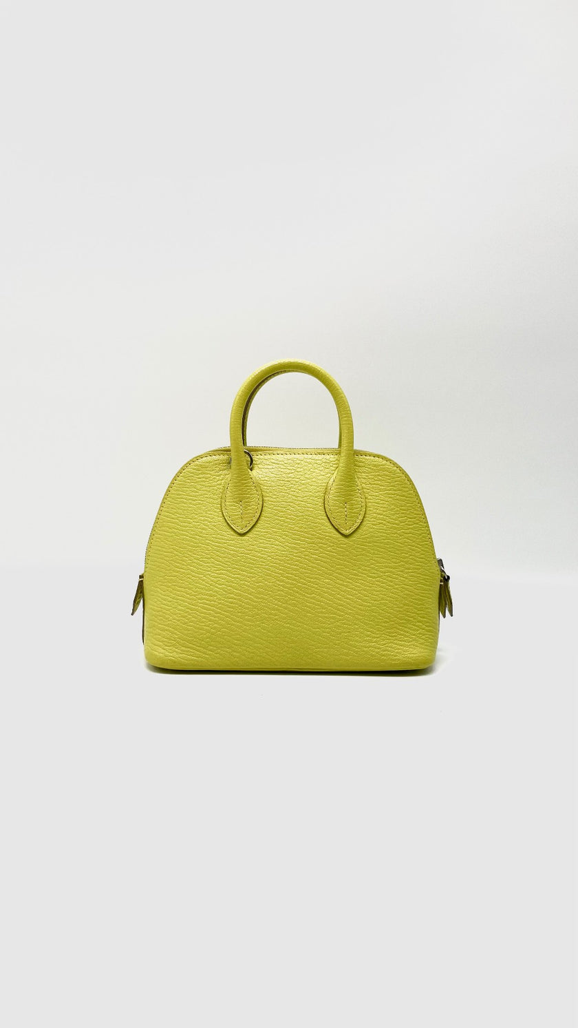 Preowned. Hermes Mini Bolide Lime Chevre PHW. ASA006GK|13447