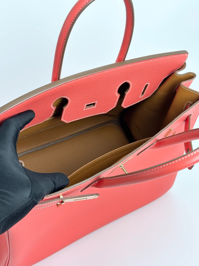 Preowned. Hermes Birkin 35 Flamingo Epsom PHW. P173A|3404