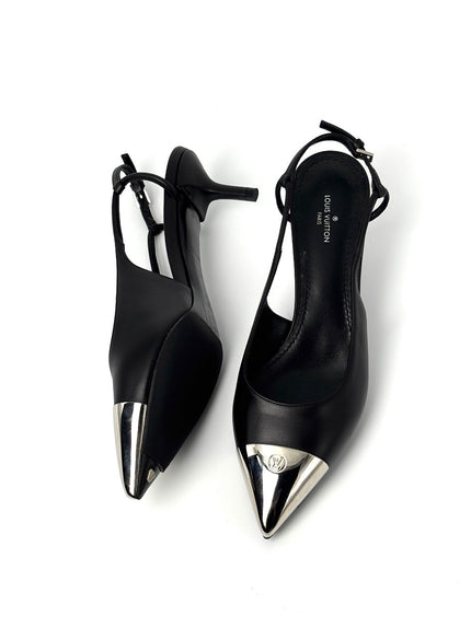 Unused. LV Slingback Kitten Heels Black. 36.5|8954