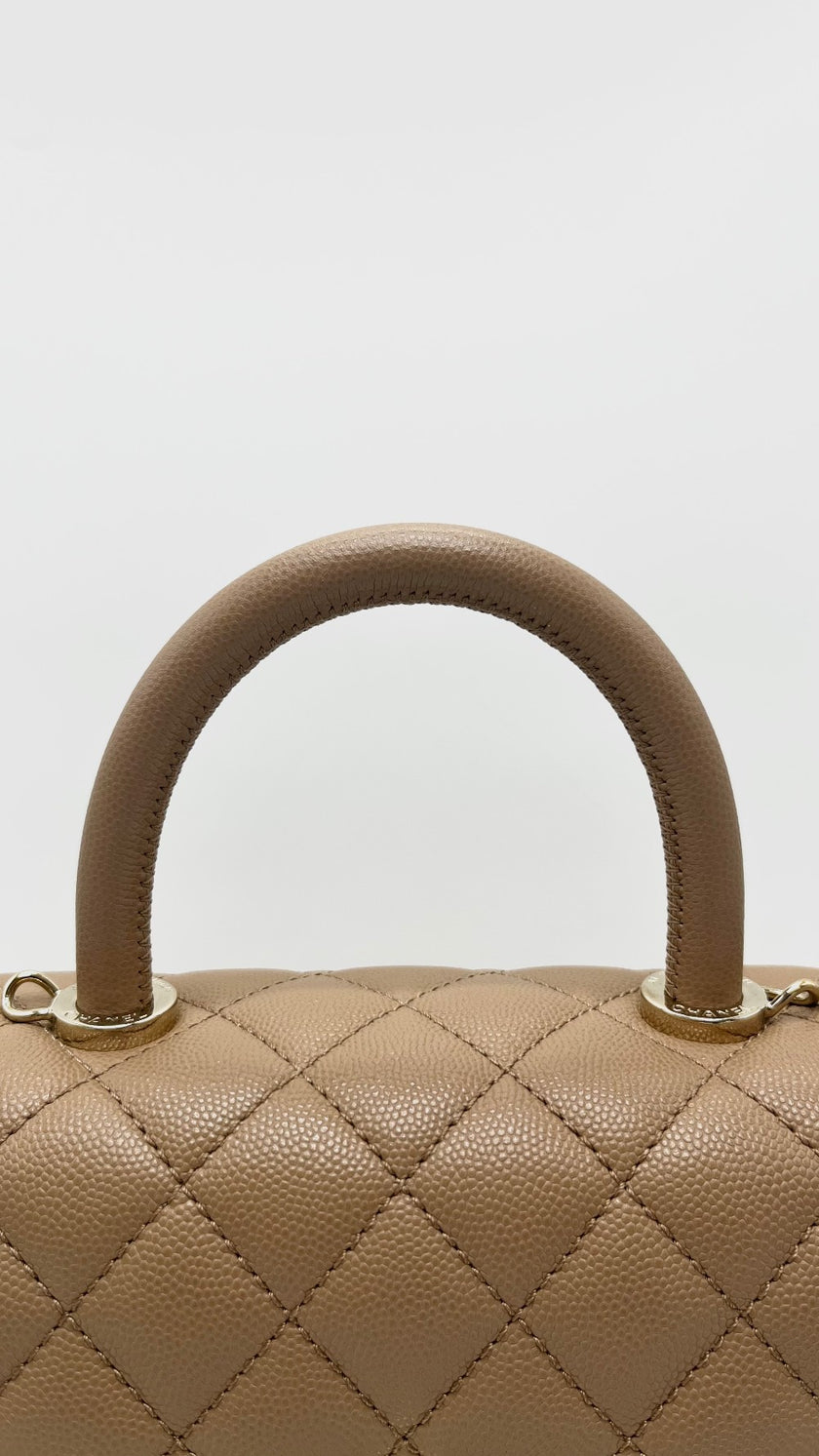 Brand New. Chanel Coco Handle Small Dark Beige Caviar GHW. A6GN5C11|16609