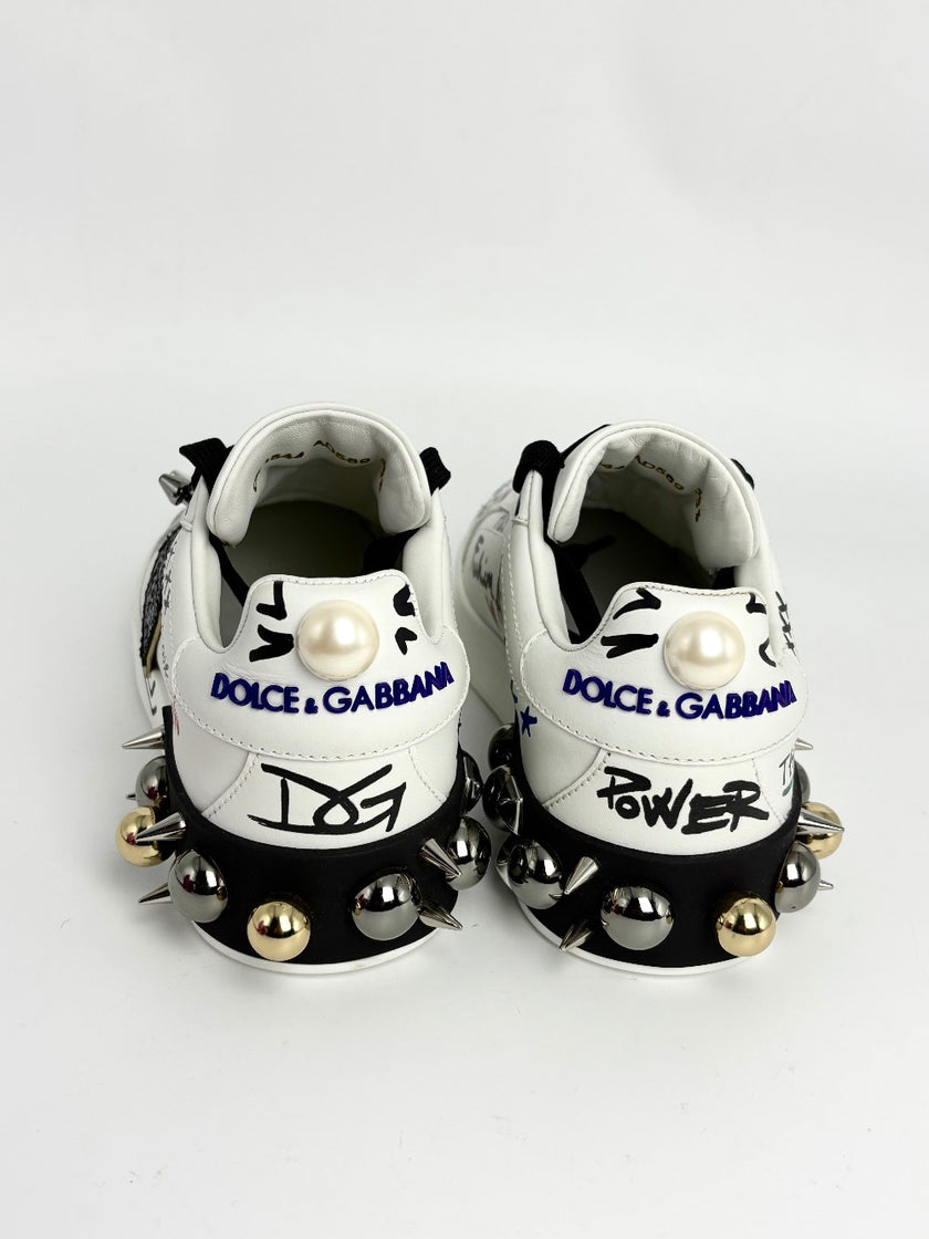 Brand New. Dolce & Gabbana Portifino w/ Patch White Sneakers. 36.5|12888
