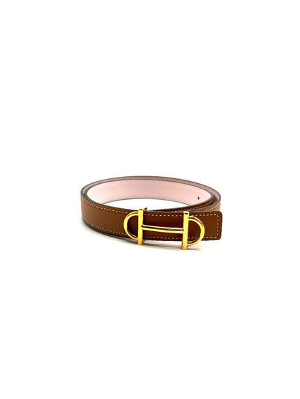 Brand New.Hermes Gamma Belt Gold/Mauve Pale Epsom 75CM GHW. BFM390|17025