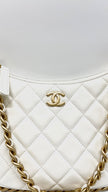 Unused. Chanel Quilted Hobo Chain White Lambskin GHW. L7CLTNEC|12327