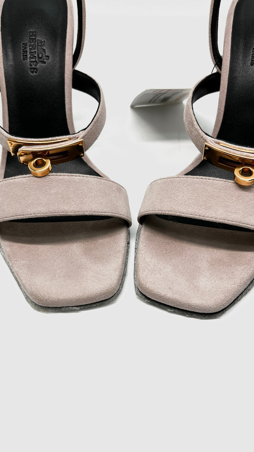 Brand New. Hermes Glamour Heels Suede Rose Porcelaine. 37.5|11340