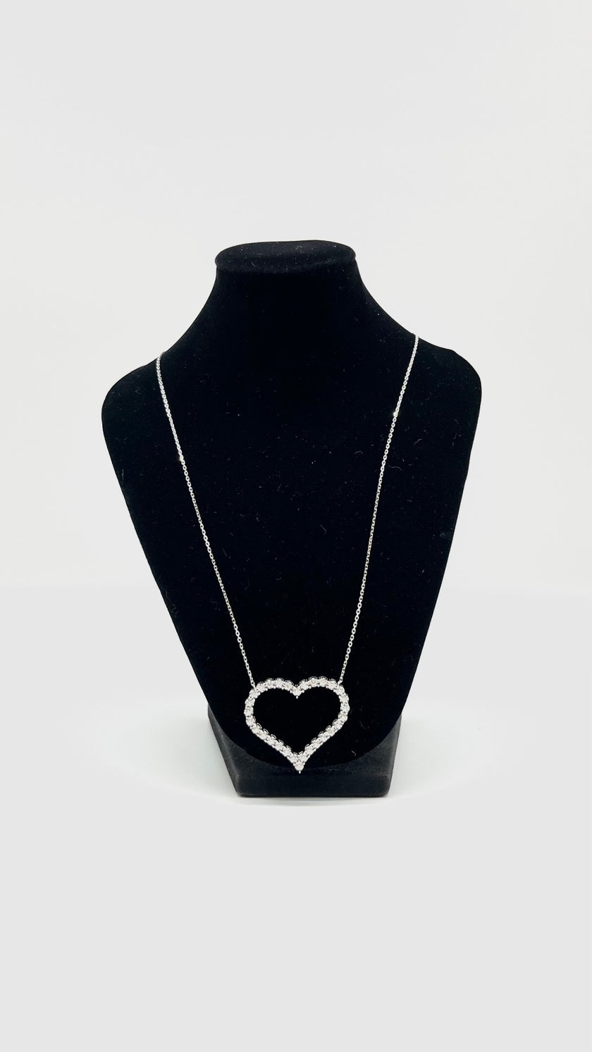 Brand New. HK Setting Open Heart Necklace 1.36CT 14K WG|13505