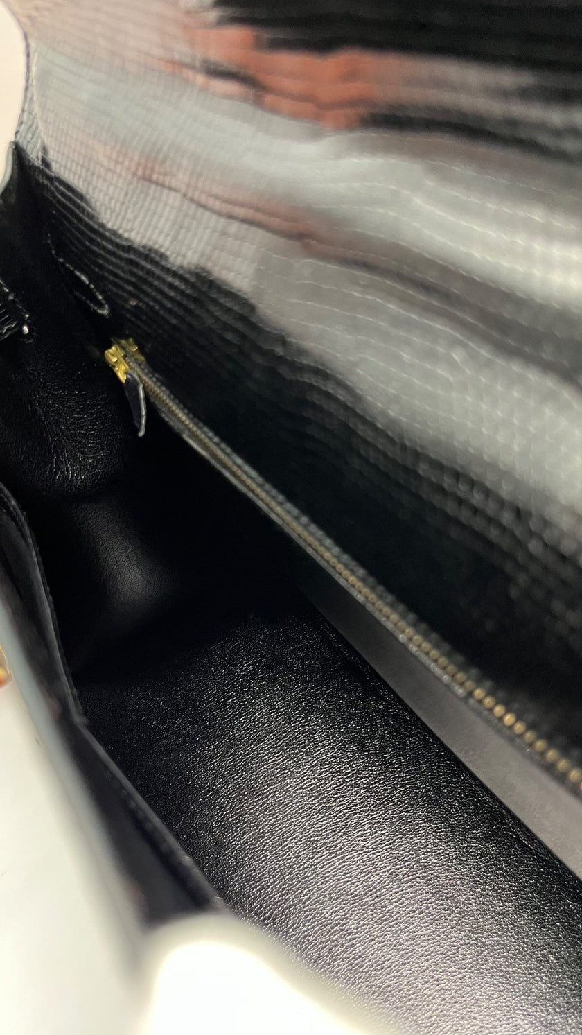 Preowned. Hermes Kelly 32 Noir Lizard GHW. U Circle R|11227