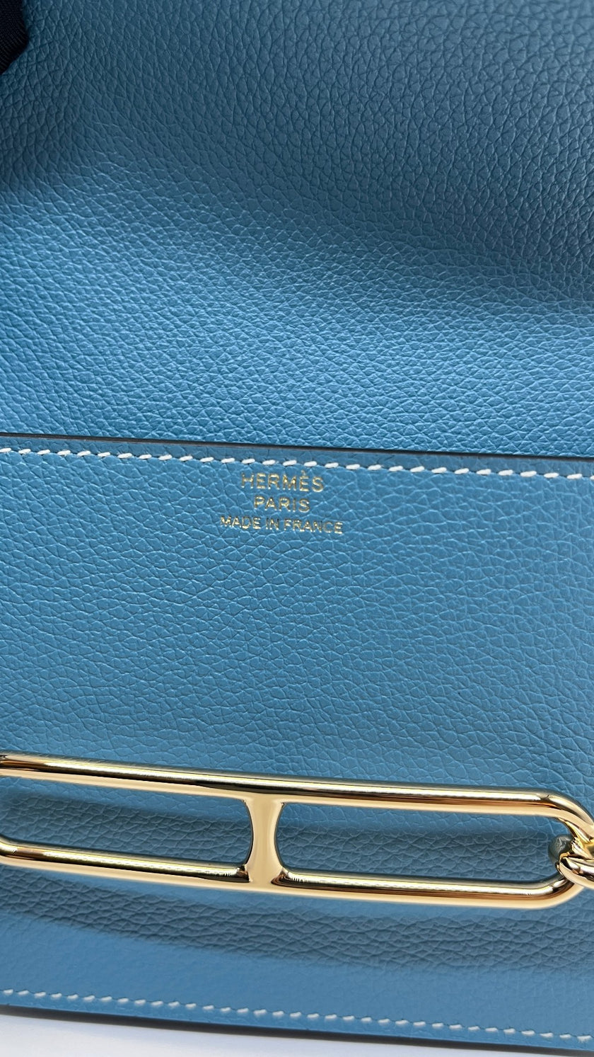 Brand New. Hermes Roulis Slim Passant Blue Jean. BAM011UH|5392