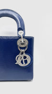Preowned. Lady dior Mini Lizard Blue With Silver Stone Crystal SHW. 02MA0189|16625