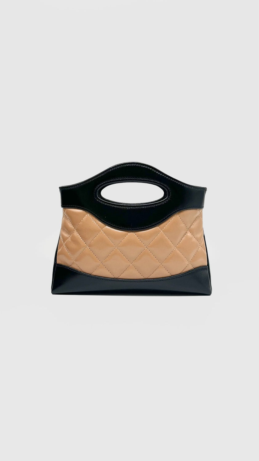 Like New. Chanel 31 Nano Calfskin Beige/ Black GHW. H9XUA13G|11385