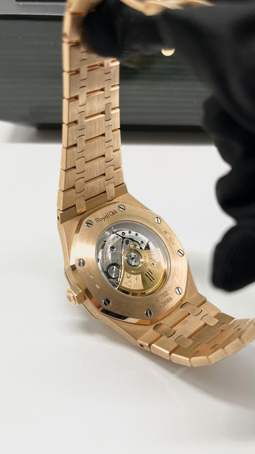 Preowned. AP Royal Oak Full Rosegold Blue Dial 41MM 2016 17+4 Links|11462