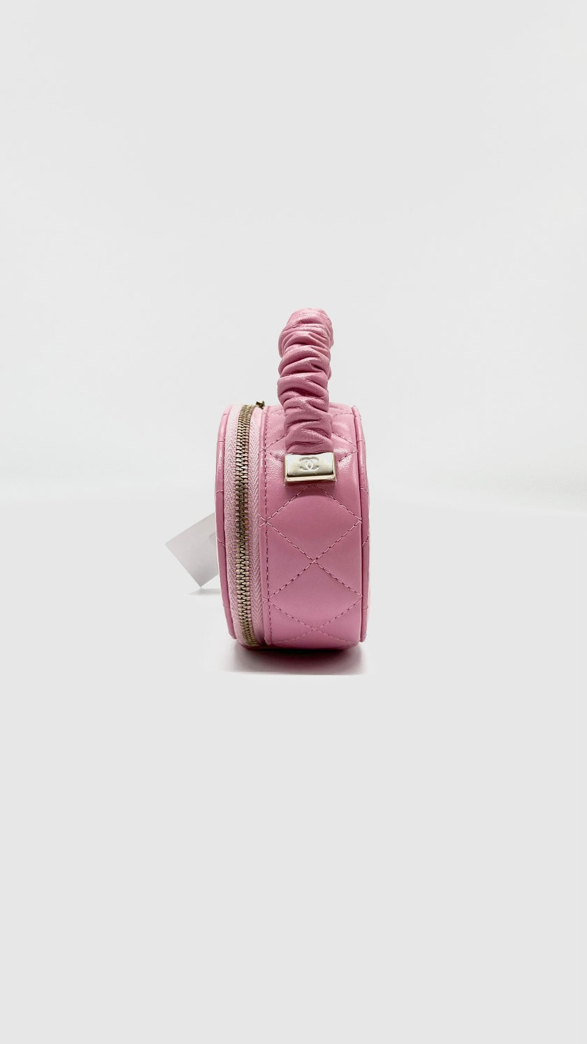 Unused. Chanel Ruched Oval Top Handle Pink GHW. 32021710|5139