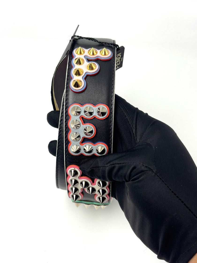 Brand New. Fendi Studded Bag Strap Black/Pink|6750