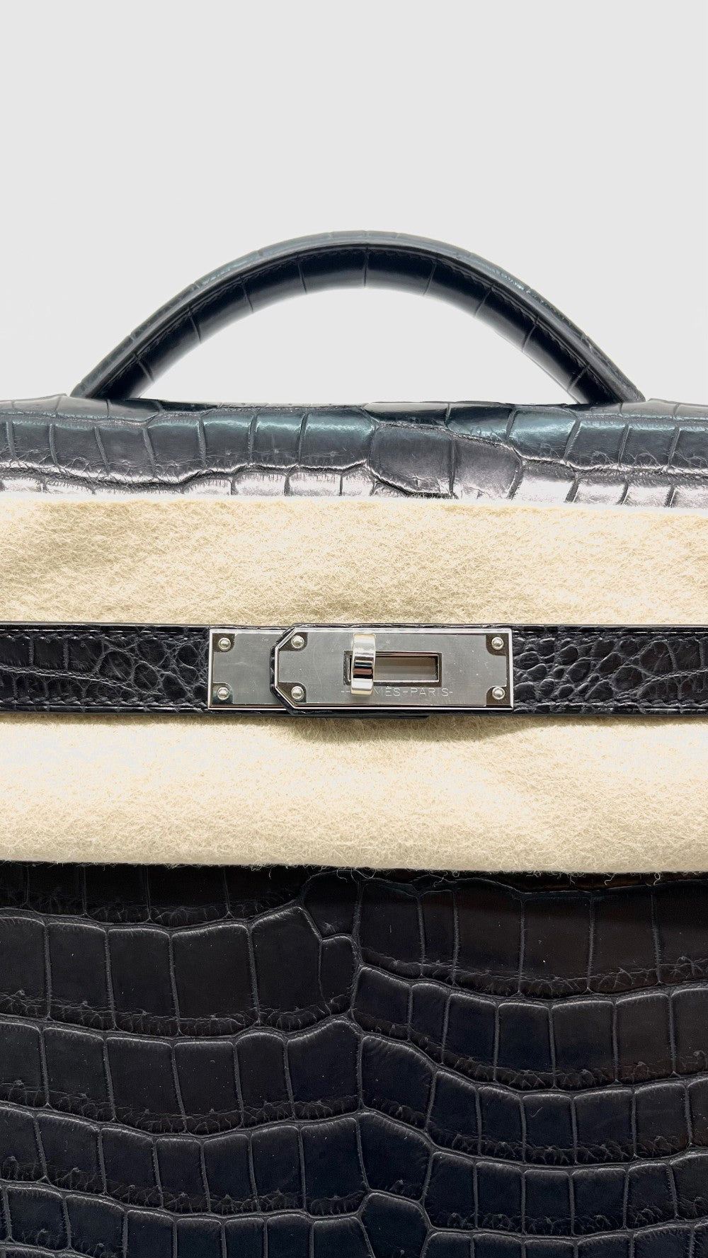Like New. Hermes Kelly Depeches Briefcase Black Croc PHW. UPI563AP|10198