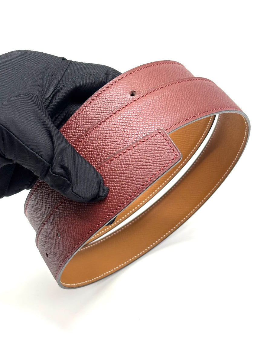 Brand New. Hermes Belt Maroon/Gold w/out Buckle. 90 cm|8849
