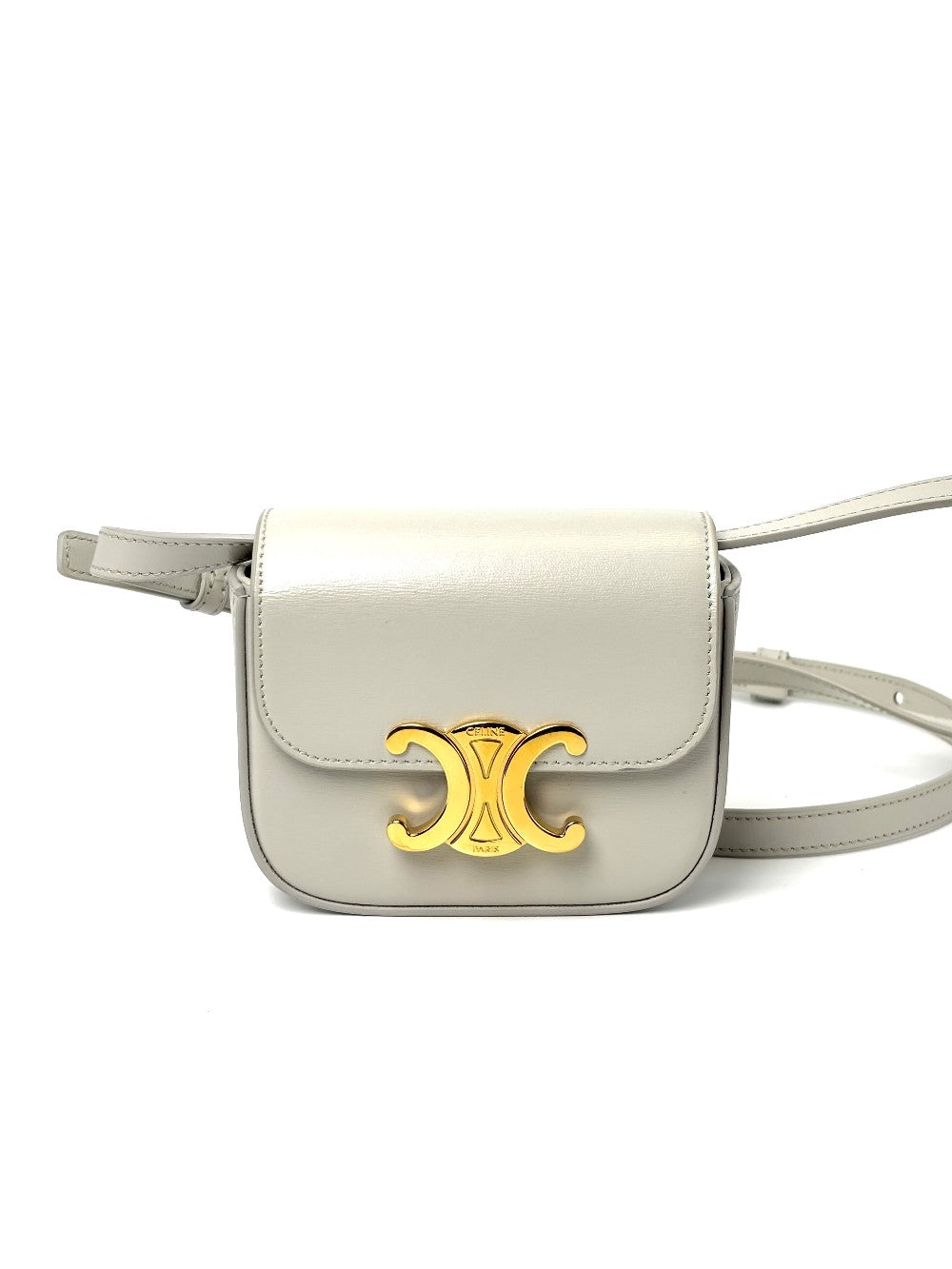 Like New. Celine Claude Mini Triomphe White|6579