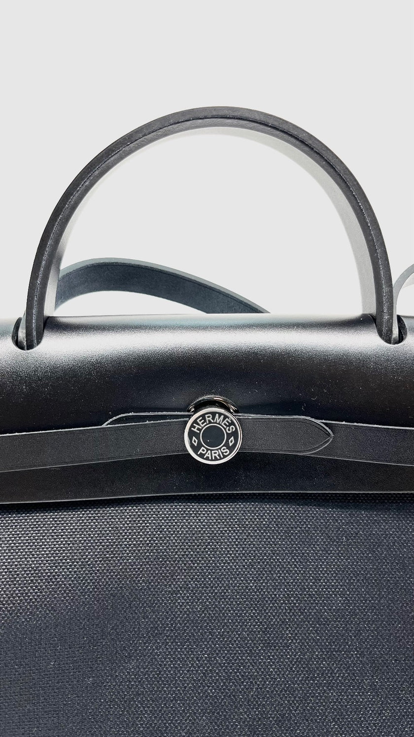 Brand New. Hermes Herbag 31 Black PVD HW Canvass/Vache Hunter. KCH009BD|11665