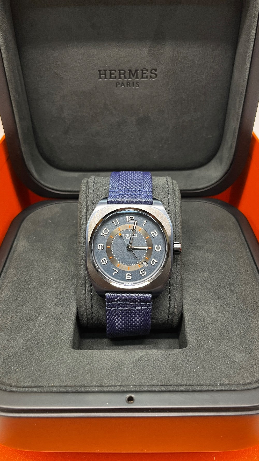 Unused. Hermes H08 Navy Blue Arabic Dial 42MM Blue Strap. S19744|11304