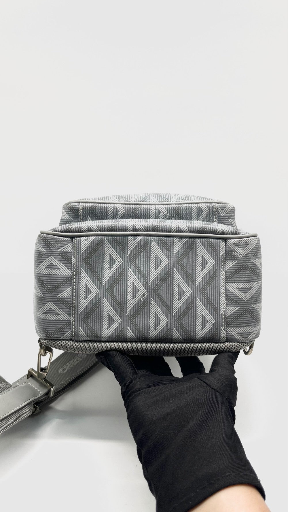 Like New. Dior Mini Rider Grey Coated Canvas Calfskin|14961