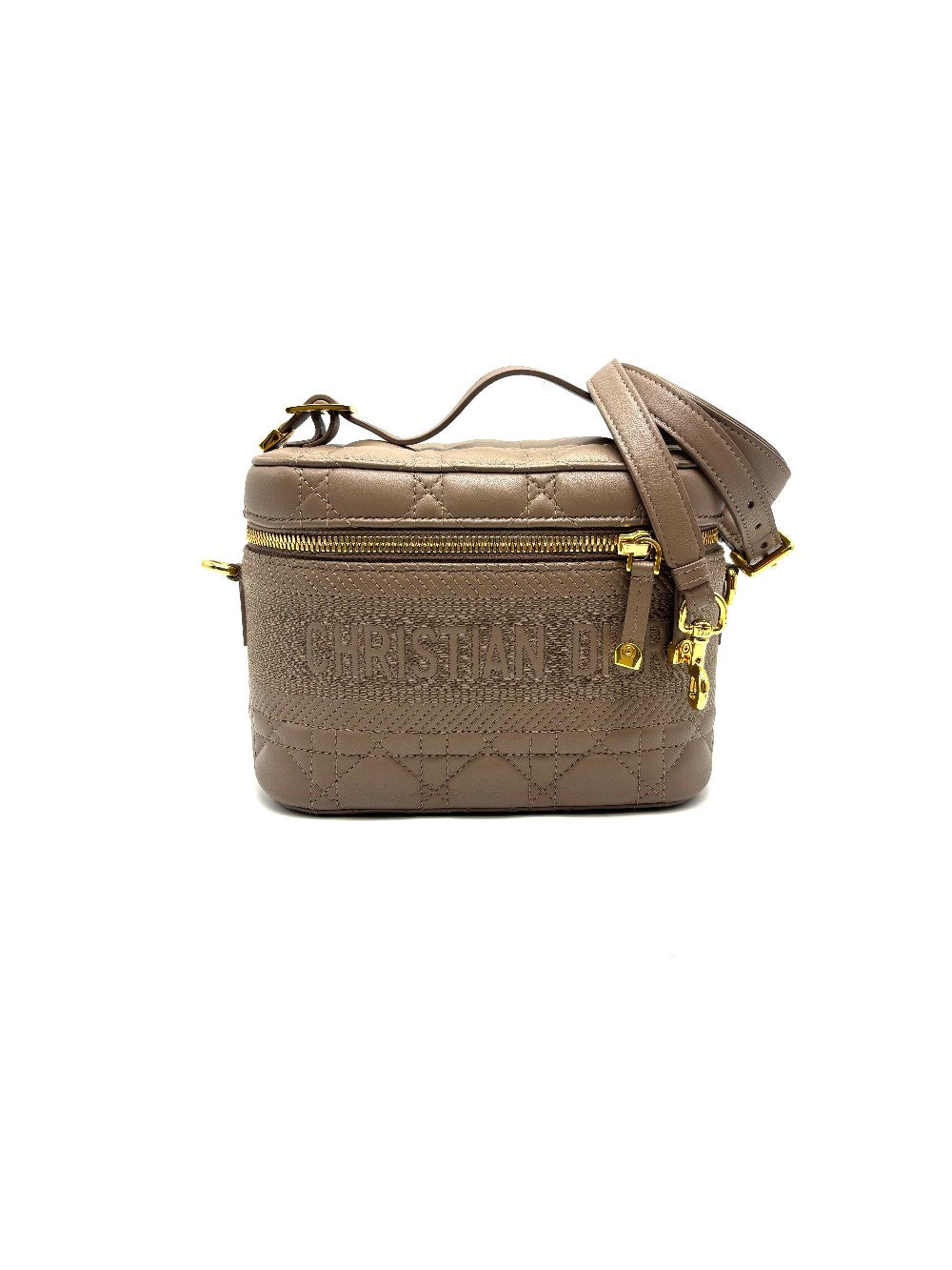 Preowned. Dior Diortravel Vanity Lambskin 45M Warm Taupe GHW. 23-BO-0221|17660