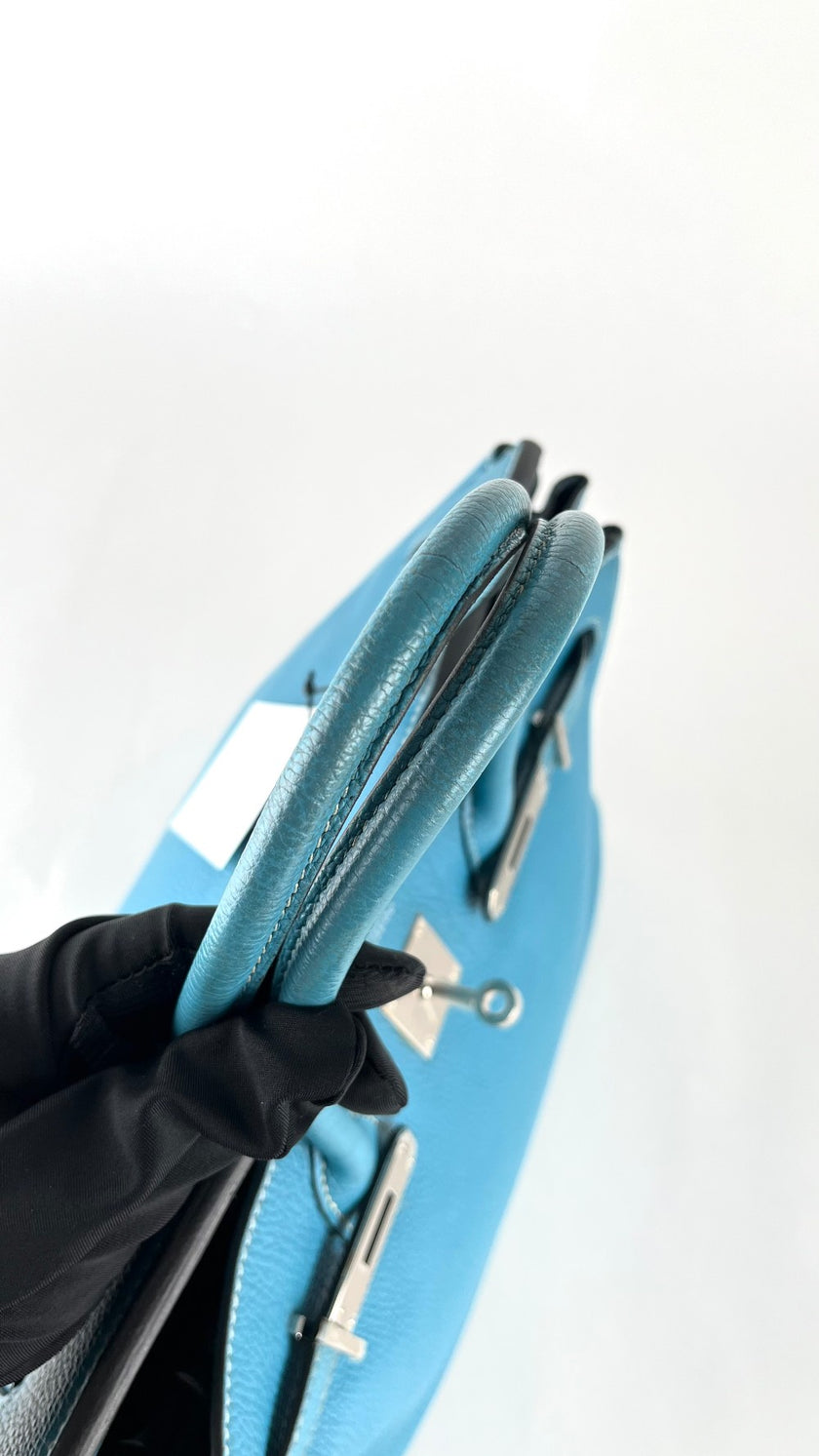 [SALE] Preowned. Hermes Birkin 30 Blue Jean Togo PHW. Square K39C|4767