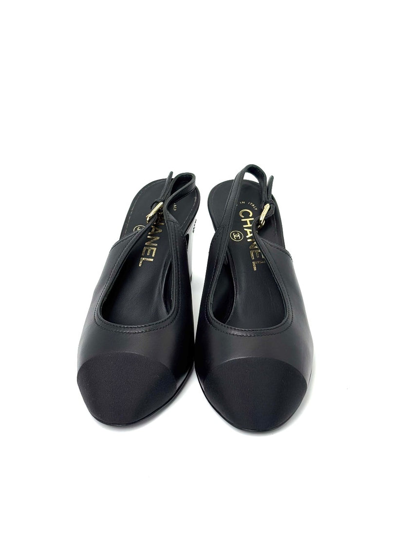 Brand New. Chanel Slingback Black Low Heel. 36|7661