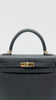 Preowned. Hermes Kelly 25 Black Epsom Sellier PHW. CPY539DQ|5464