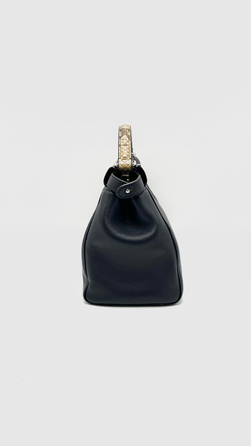 Preowned. Fendi Peekaboo Mini Black Phyton Handle SHW|15665