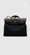Preowned. Hermes Herbag 39 Black Canvas Stamp P Square AR|9795
