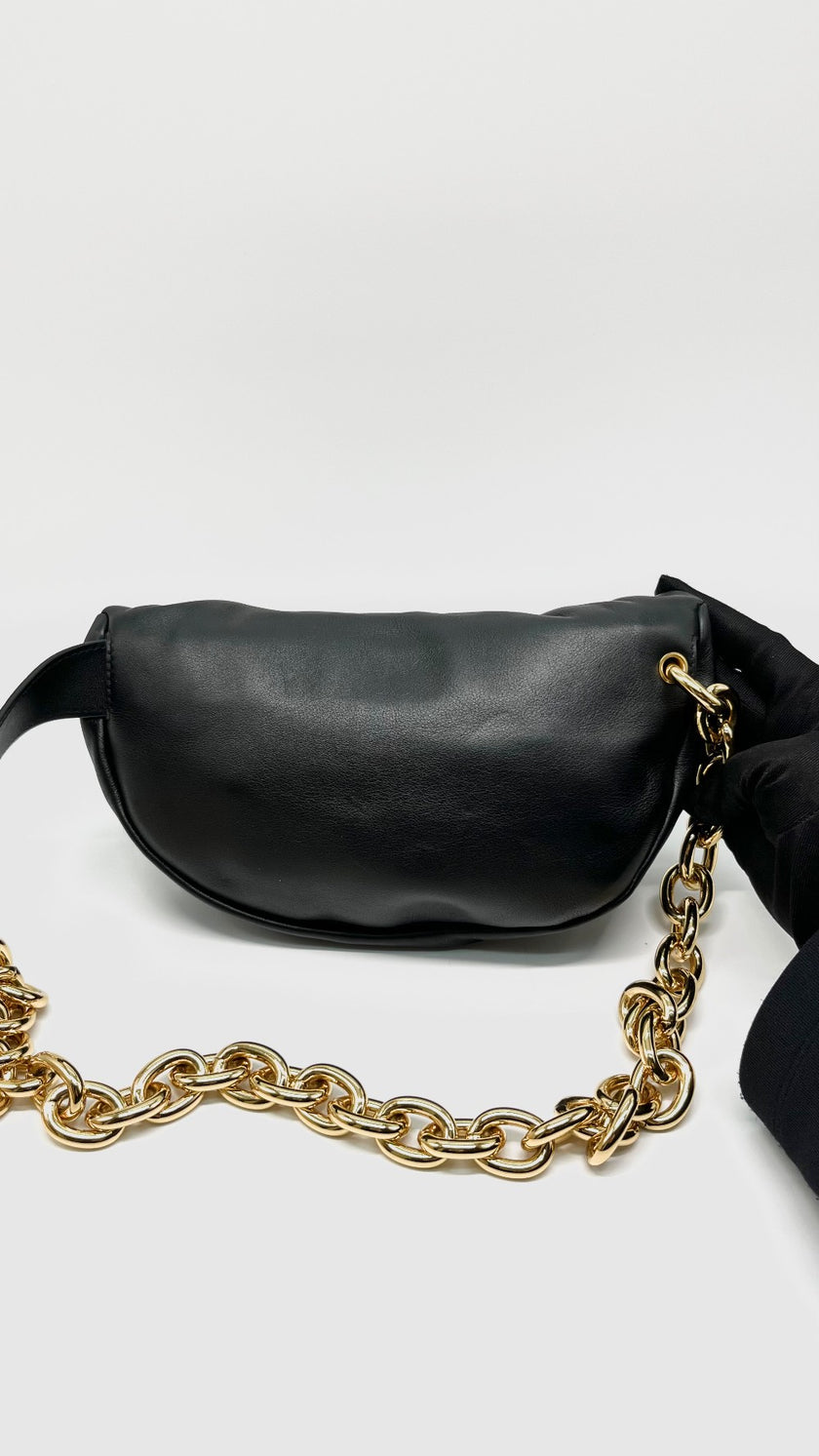 Unused. Bottega Chain Pouch Belt Bag Black. GHW|13404