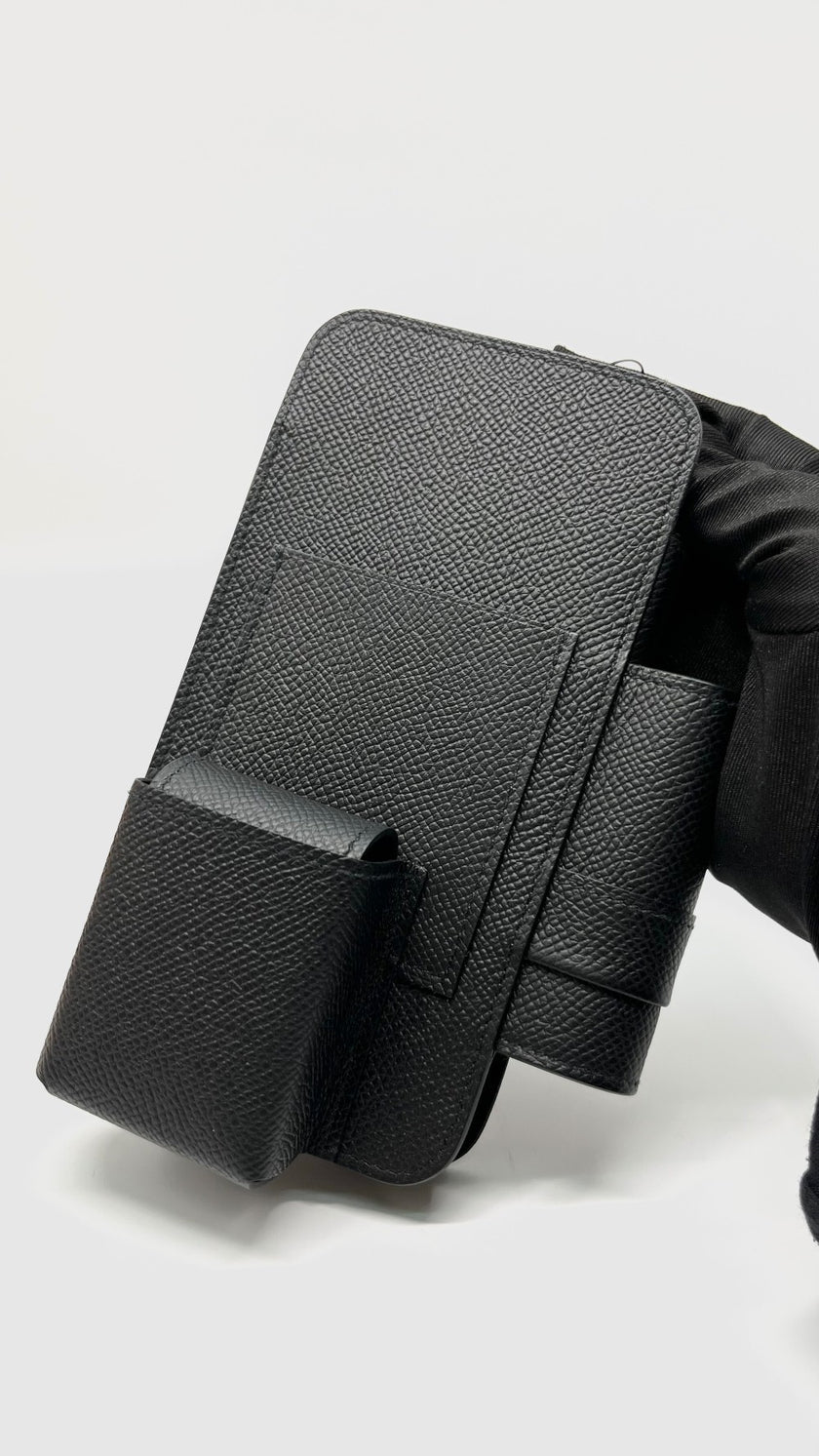 Brand New. Hermesway Phone Holder Black Epsom GHW. WM010MM|9334