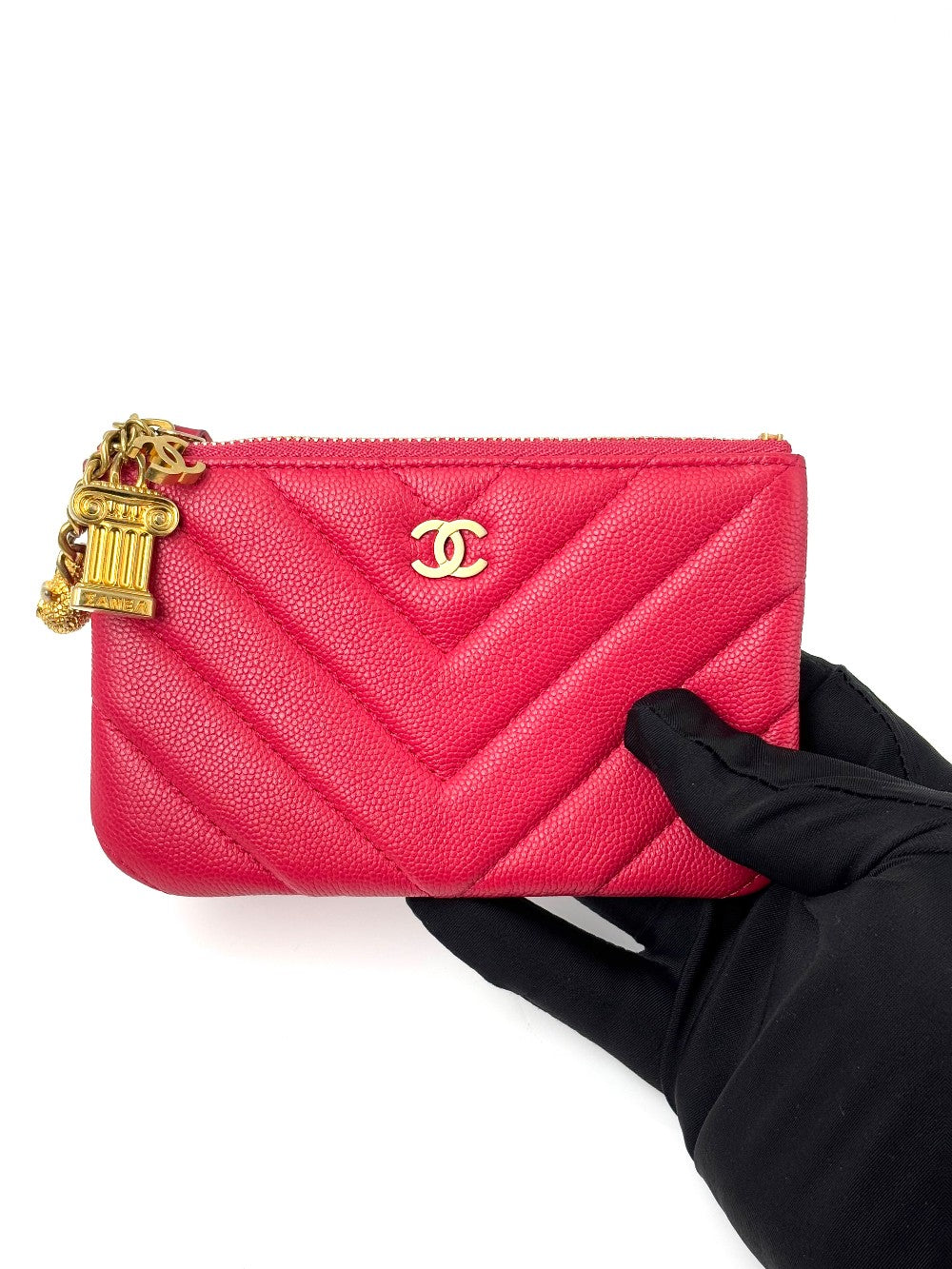 Like New. Chanel Zip Coinpurse Chevron Pink|6667