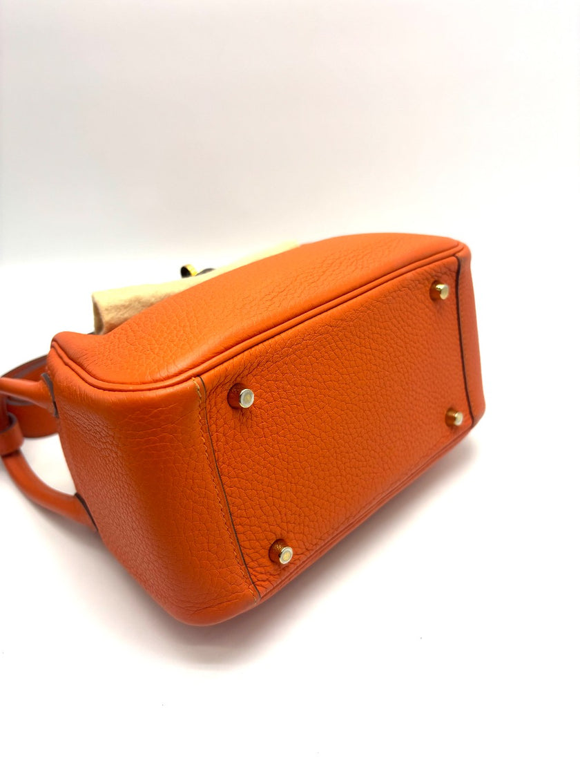 Preowned. Hermes Mini Lindy Orange Togo GHW. ZMM910CA|17824