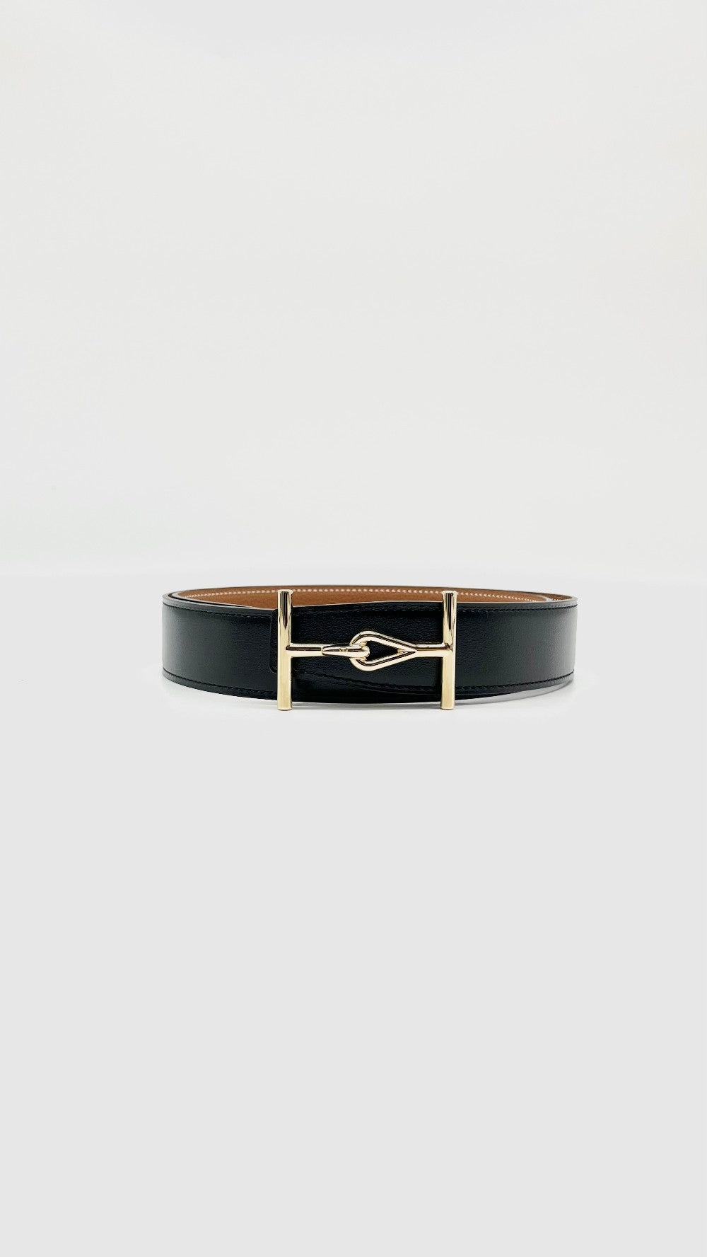 Brand New. Hermes Jumbo Belt Buckle Reversible Black/Gold GHW 85. ZFM510|14819