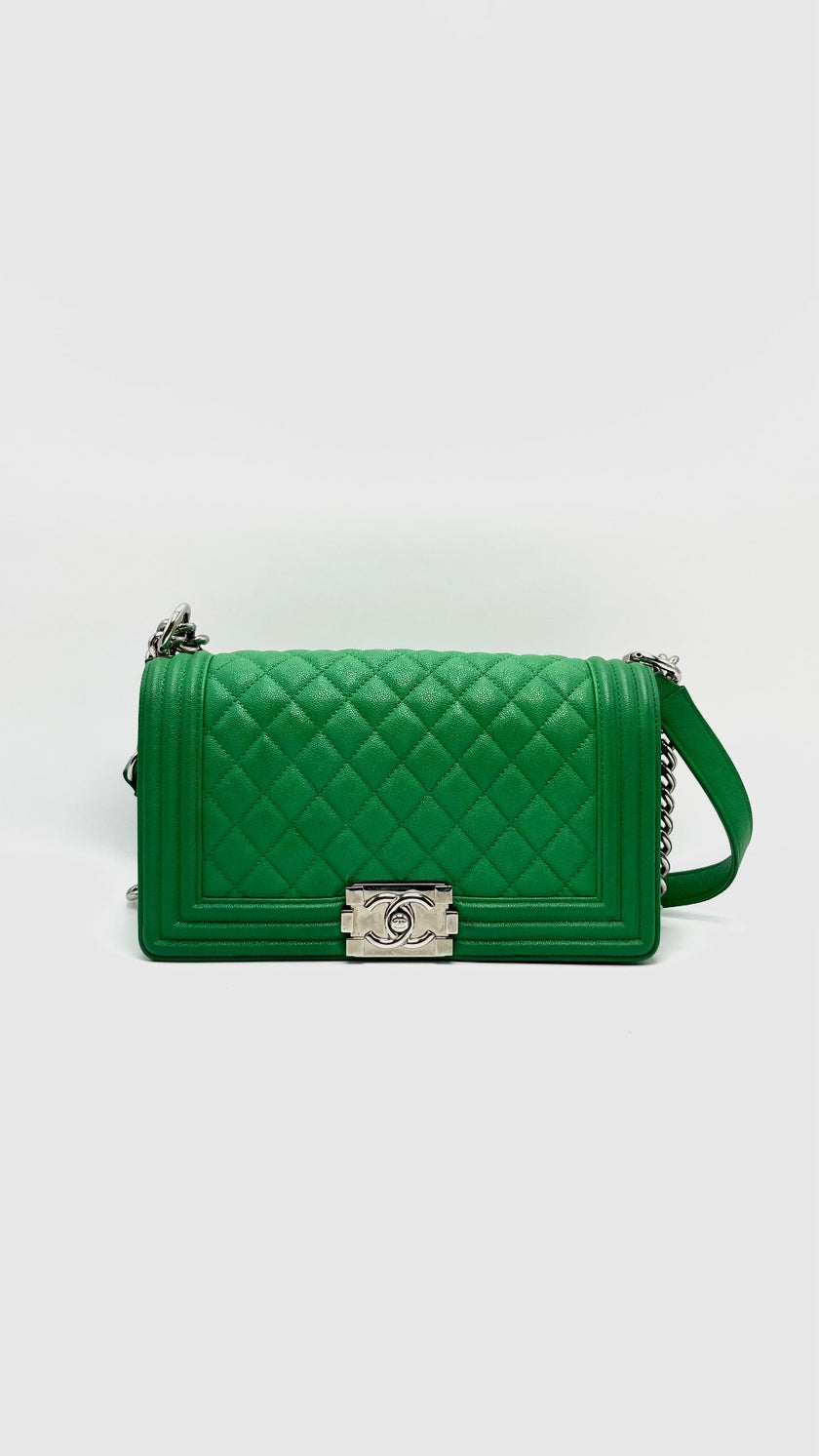 Preowned. Chanel Leboy Old Medium Green Caviar SHW. 30028279|16077