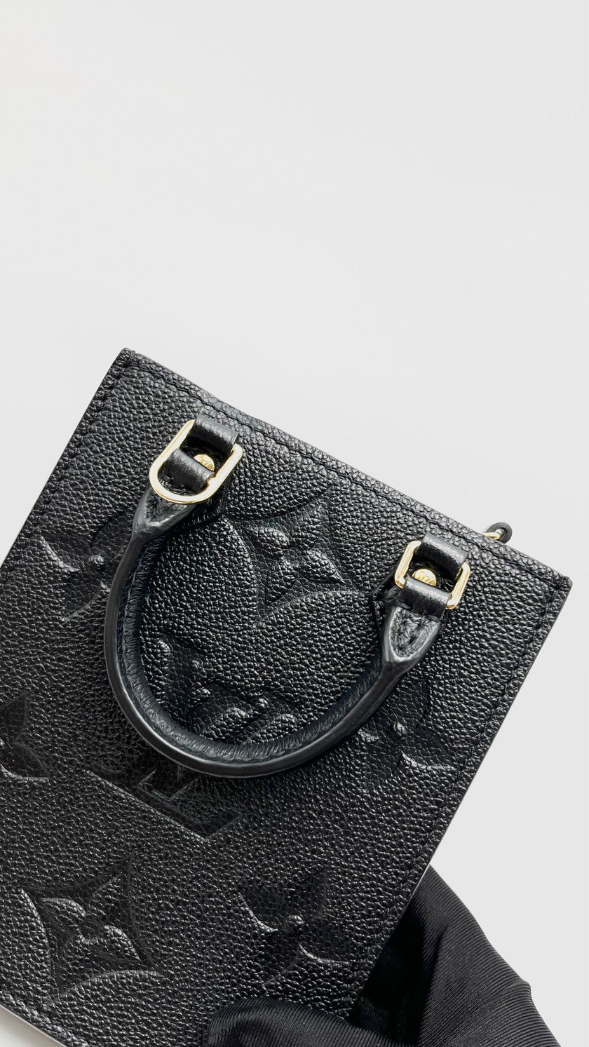 Like New. LV Sac Plat Petite Black Empreinte. Microchip|16507